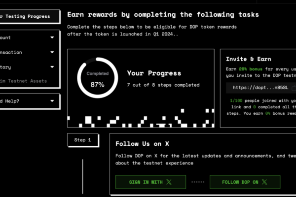 DOP Airdrop Testnet page