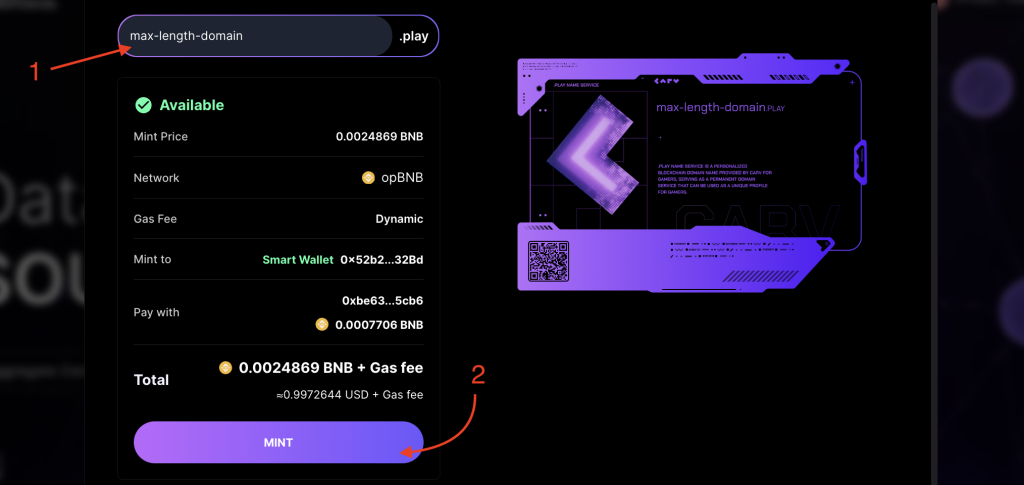 Carv Protocol: mint .play domain