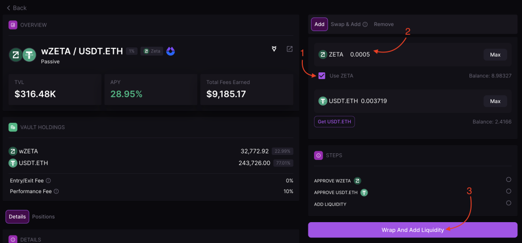 Range protocol add liquidity form