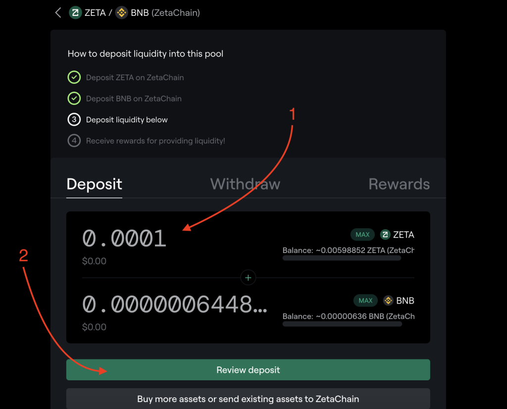 Zetahub add liquidity amount