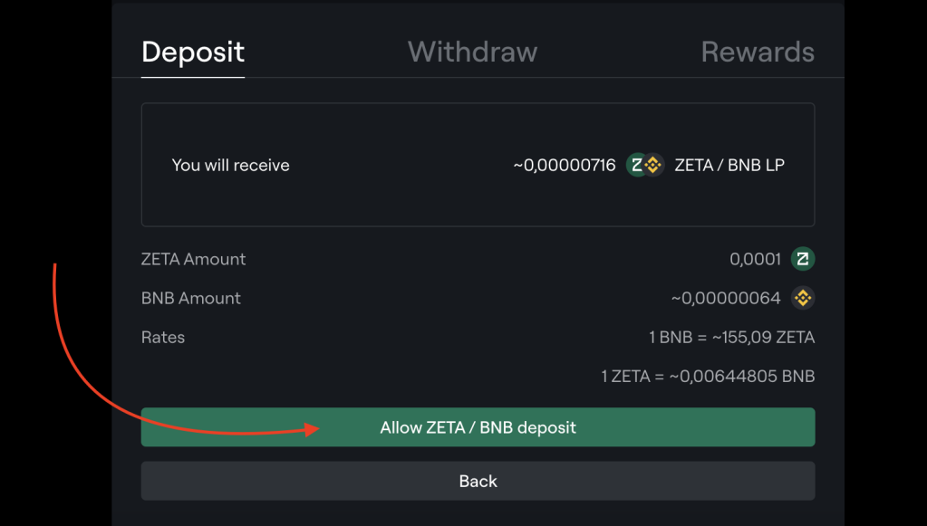 Zetahub allow liquidity deposit