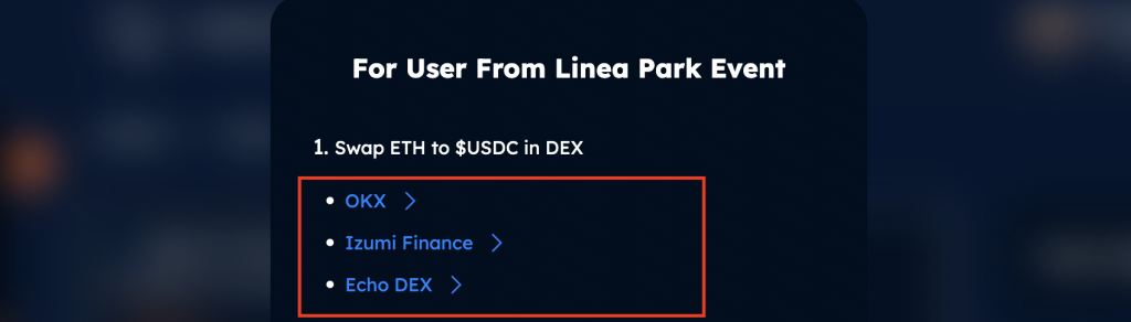 Linea park yooldo where to swap usdc