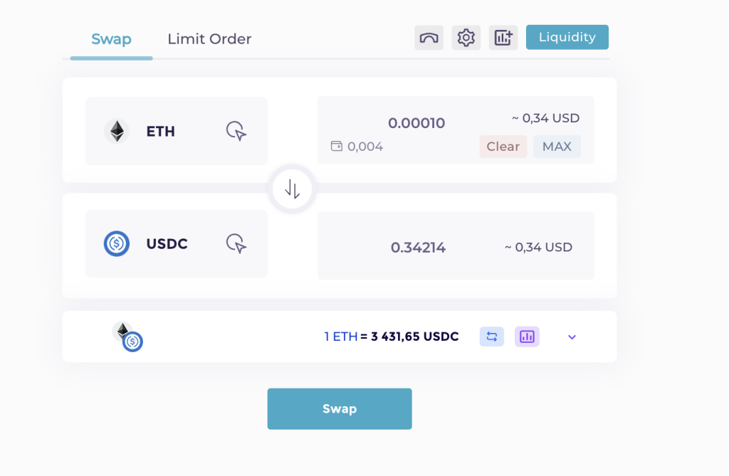 Linea ETH to USDC swap izumi