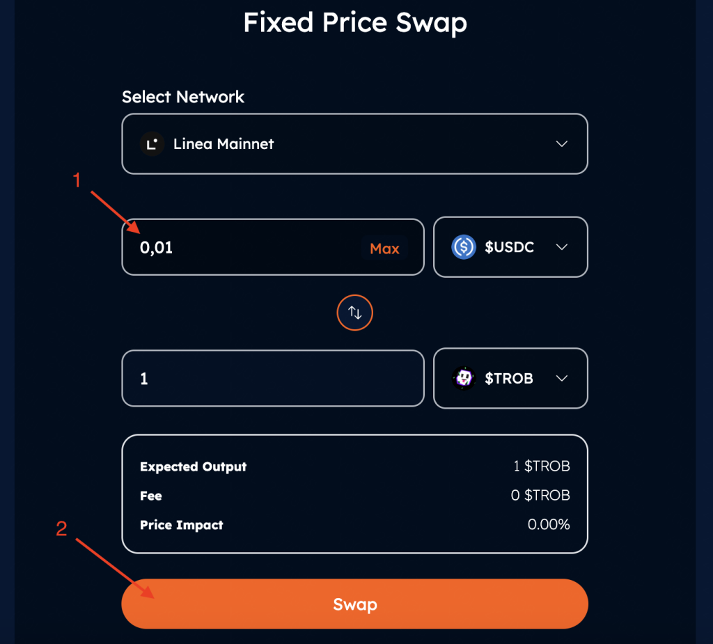 Yooldo perform swap $USDC to $TROB