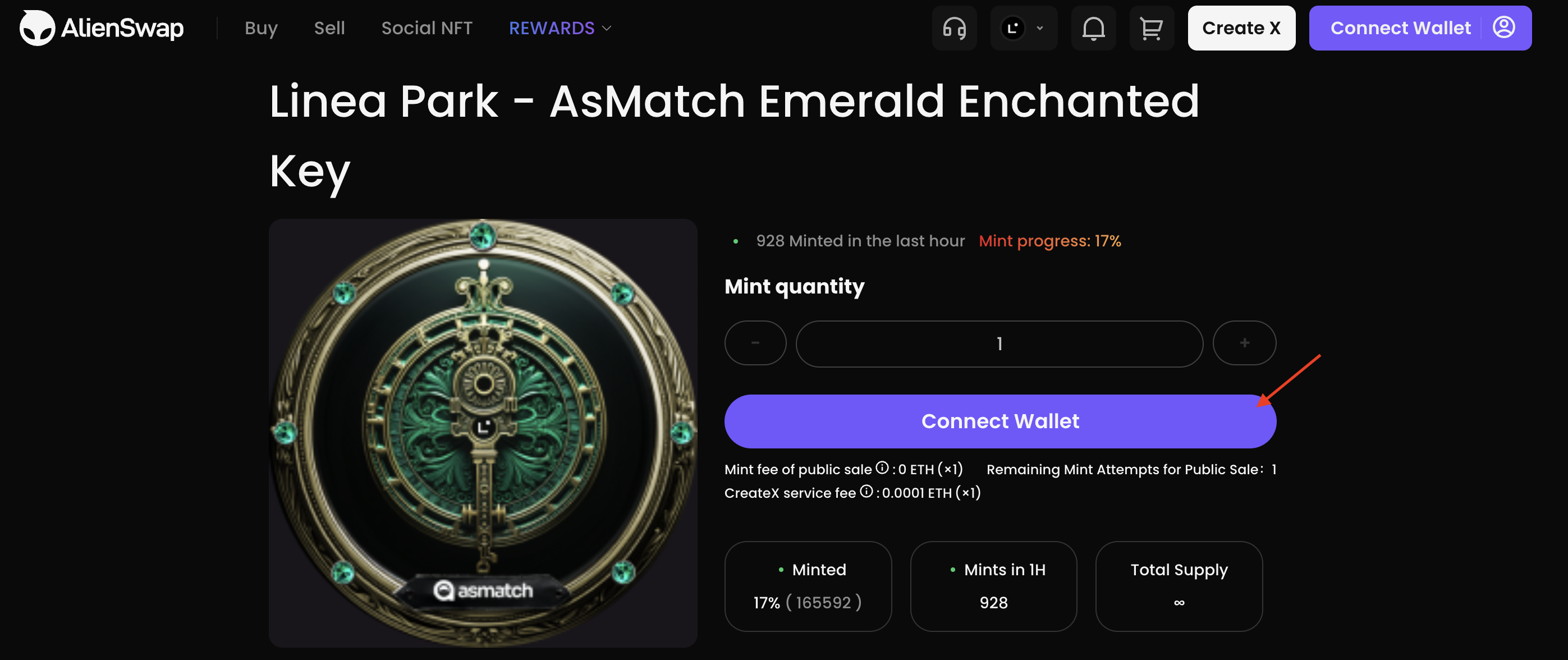 Linea Park - AsMatch Emerald Enchanted Key connect wallet