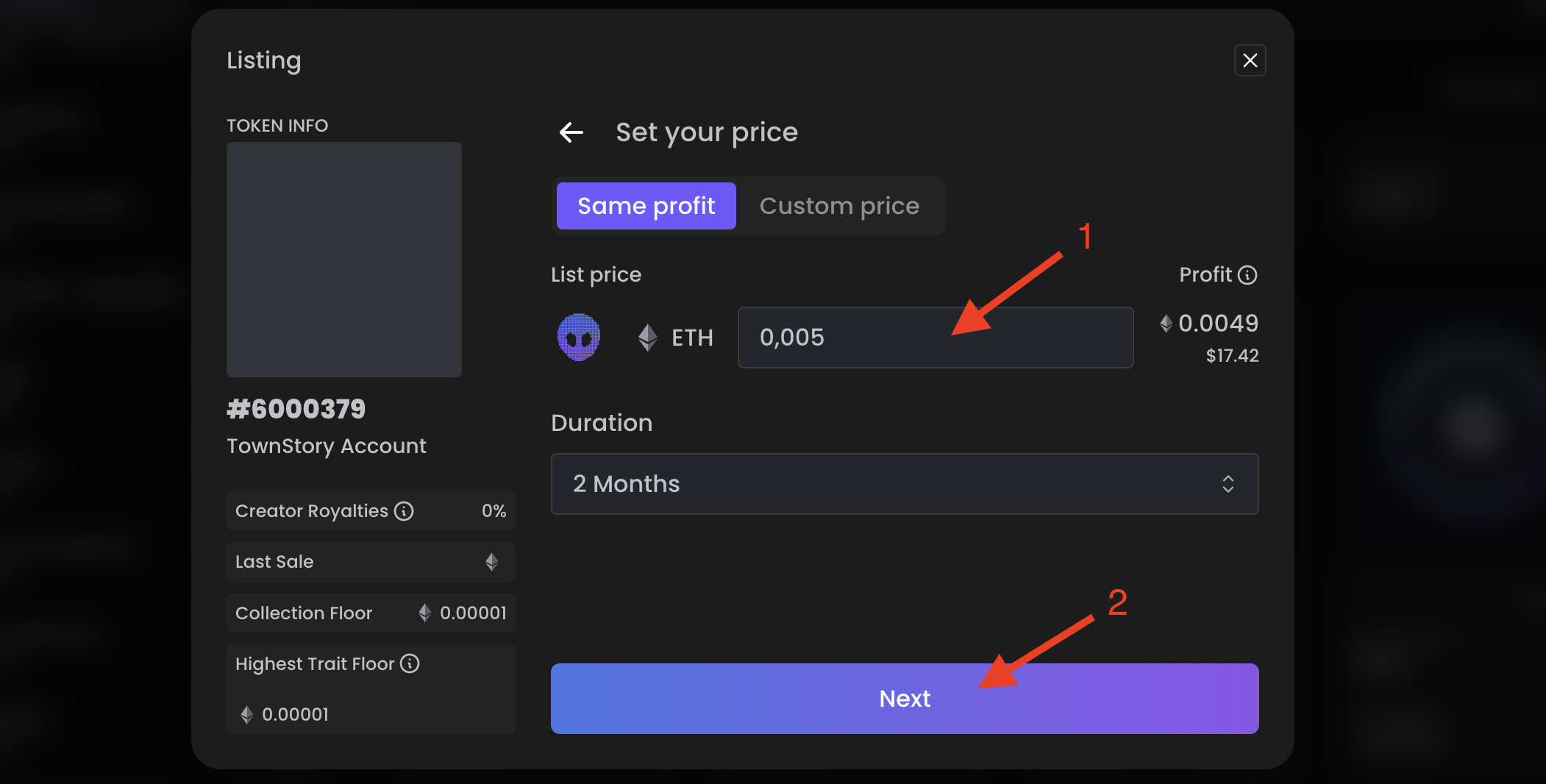 alienswap set NFT price