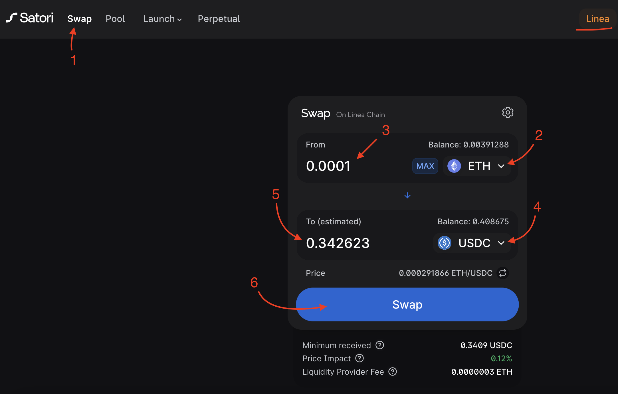 linea swap on satori finance