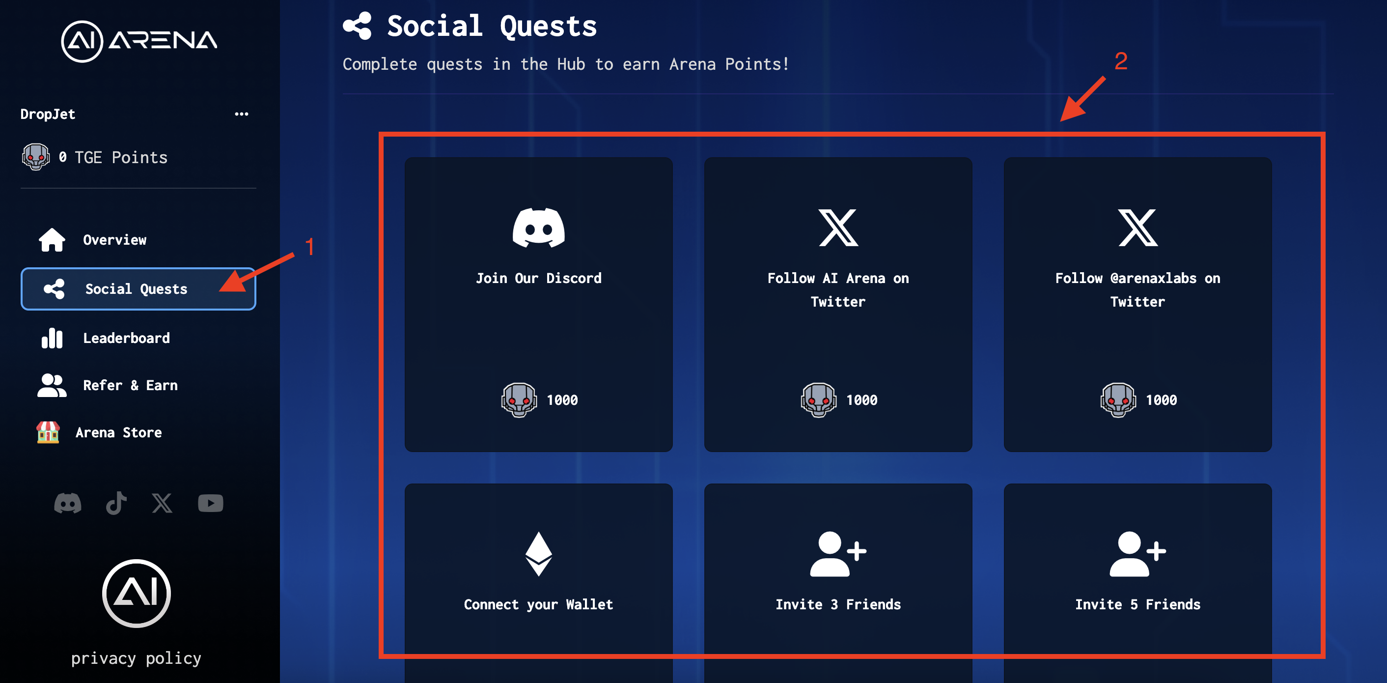 aiarena social quests