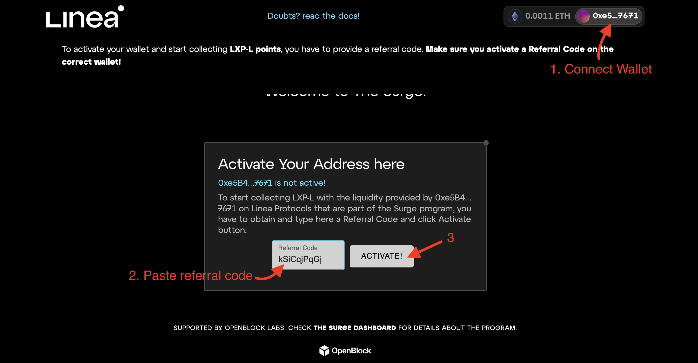 linea build activate wallet to collect LXP-L in Linea voyage the surge