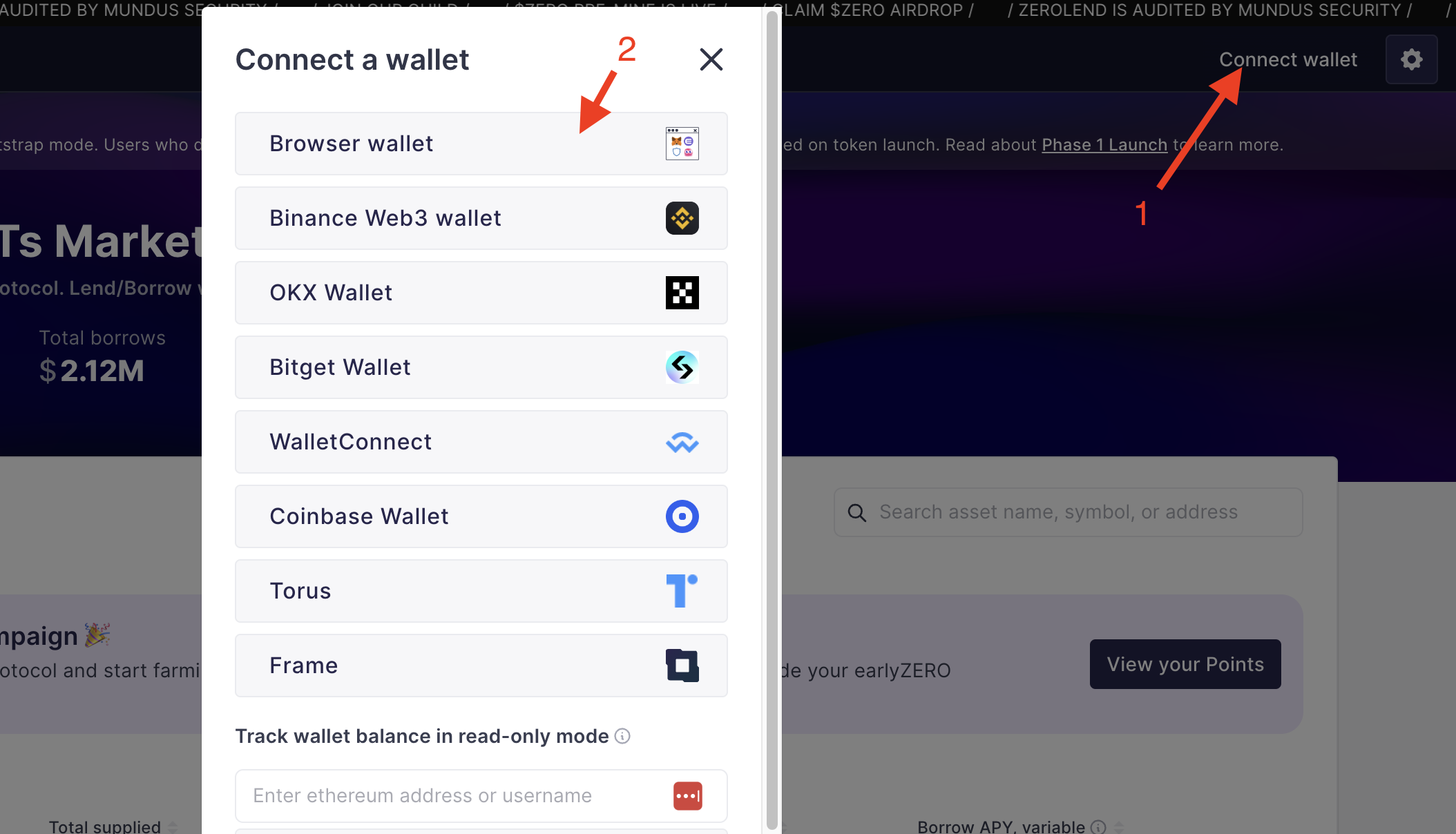 zerolend connect browser wallet