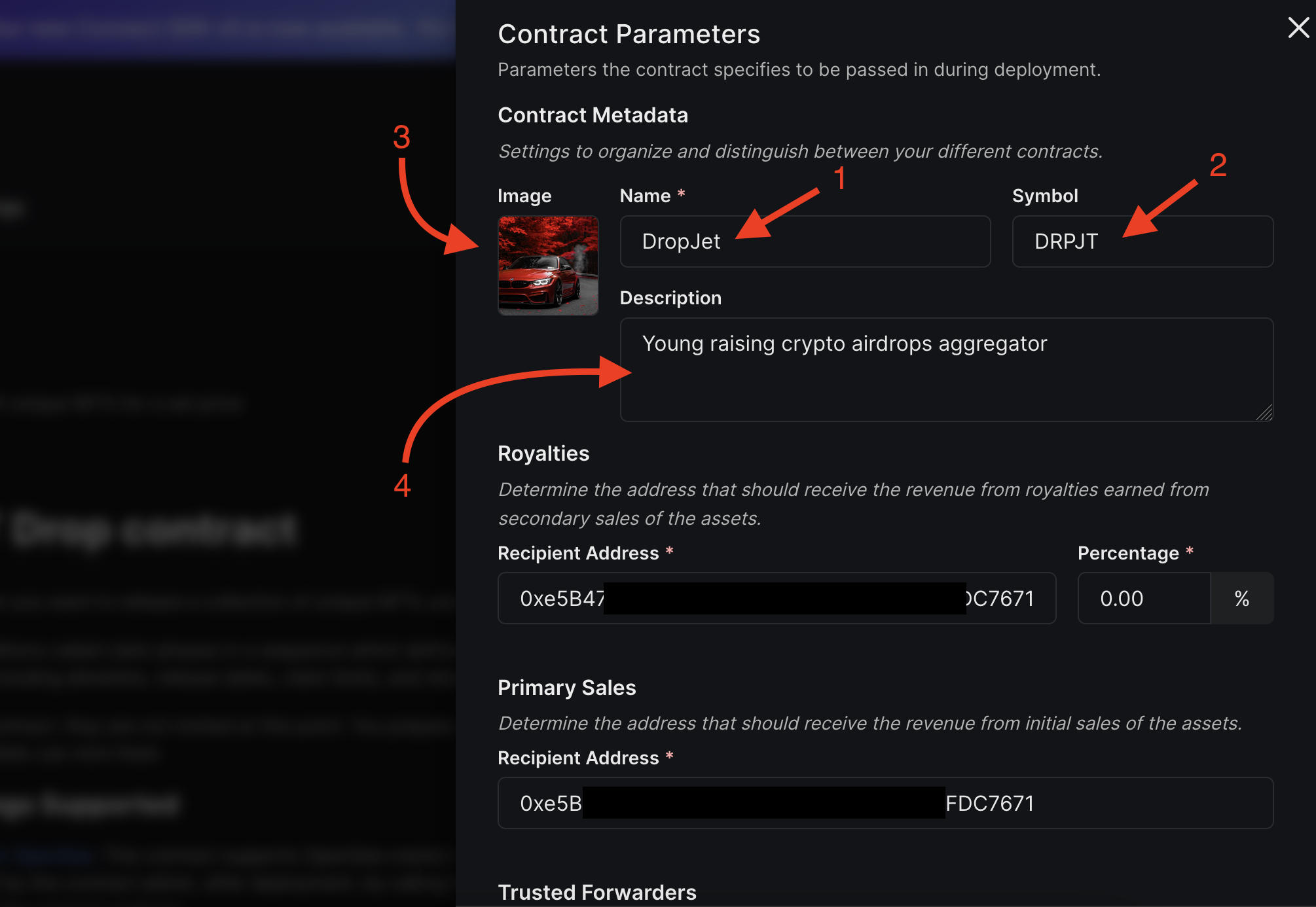 thirdweb add smart contract parameters