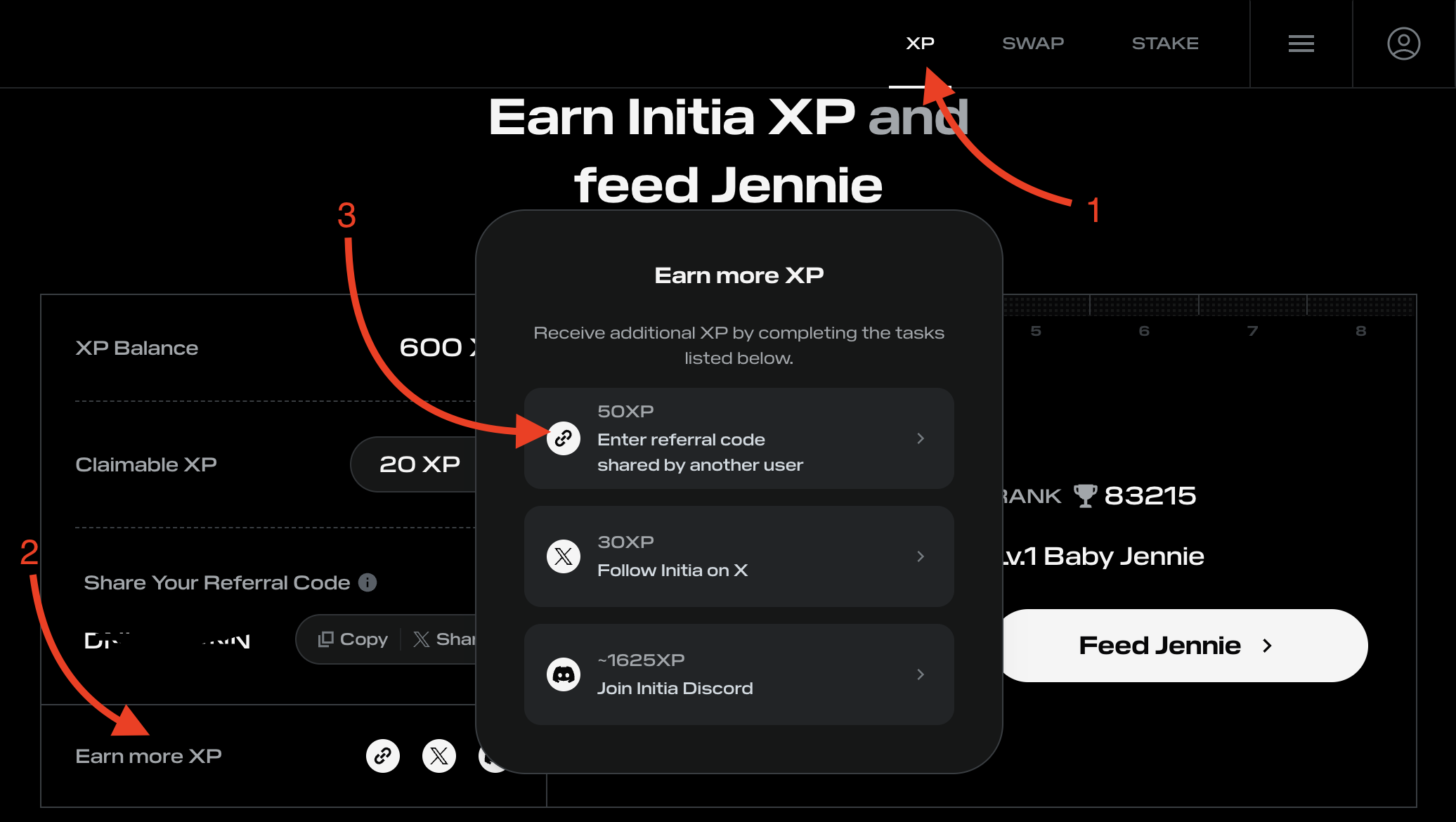 Initia XP earn more XP with referral code