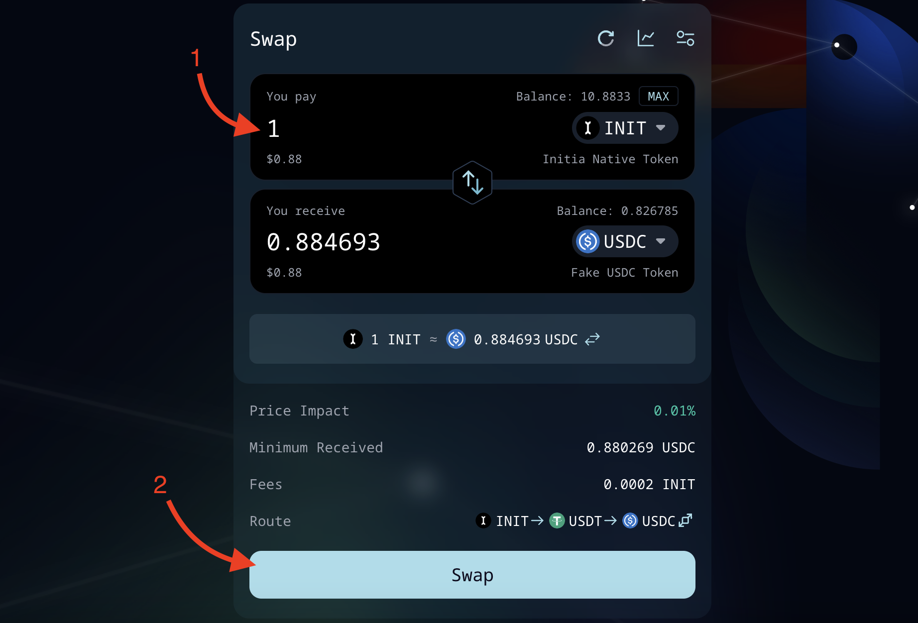 Make swap with Tucana DEX