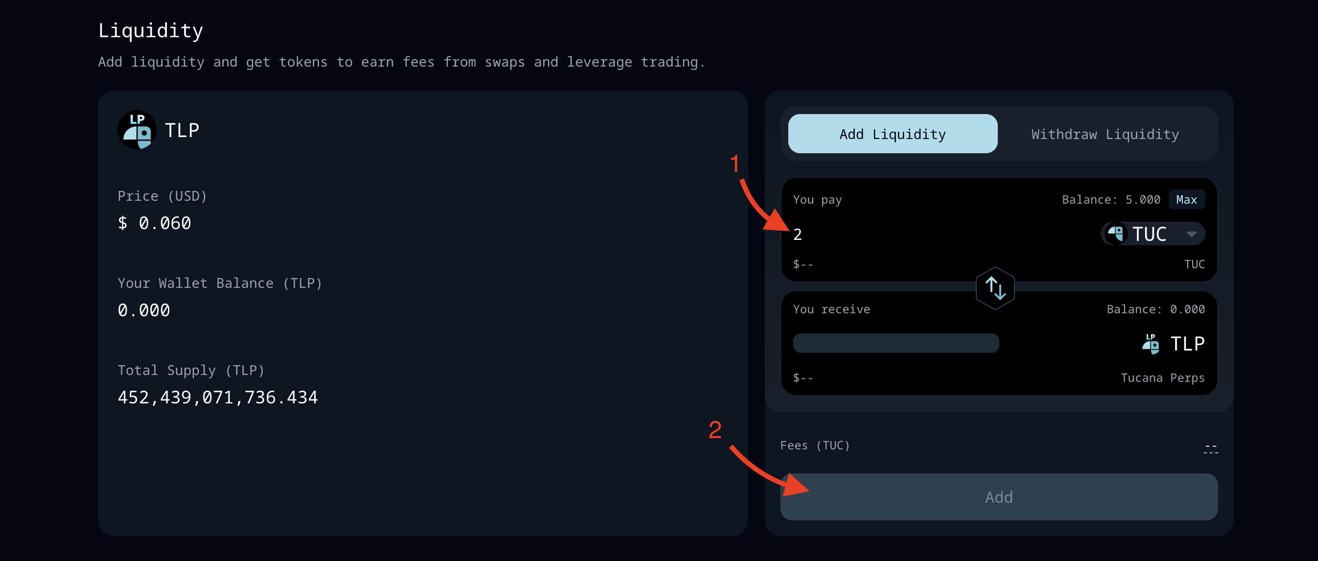 add TUC token to Tucana Perps liquidity