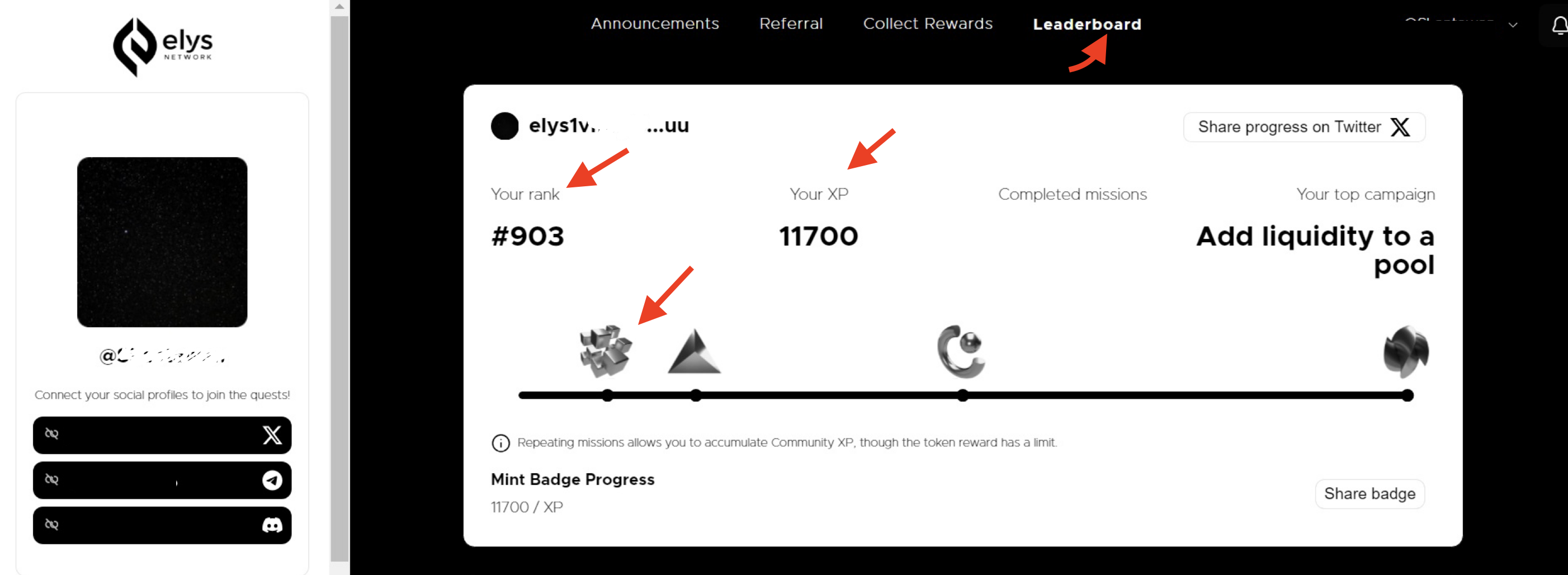 elys network leaderboard progress