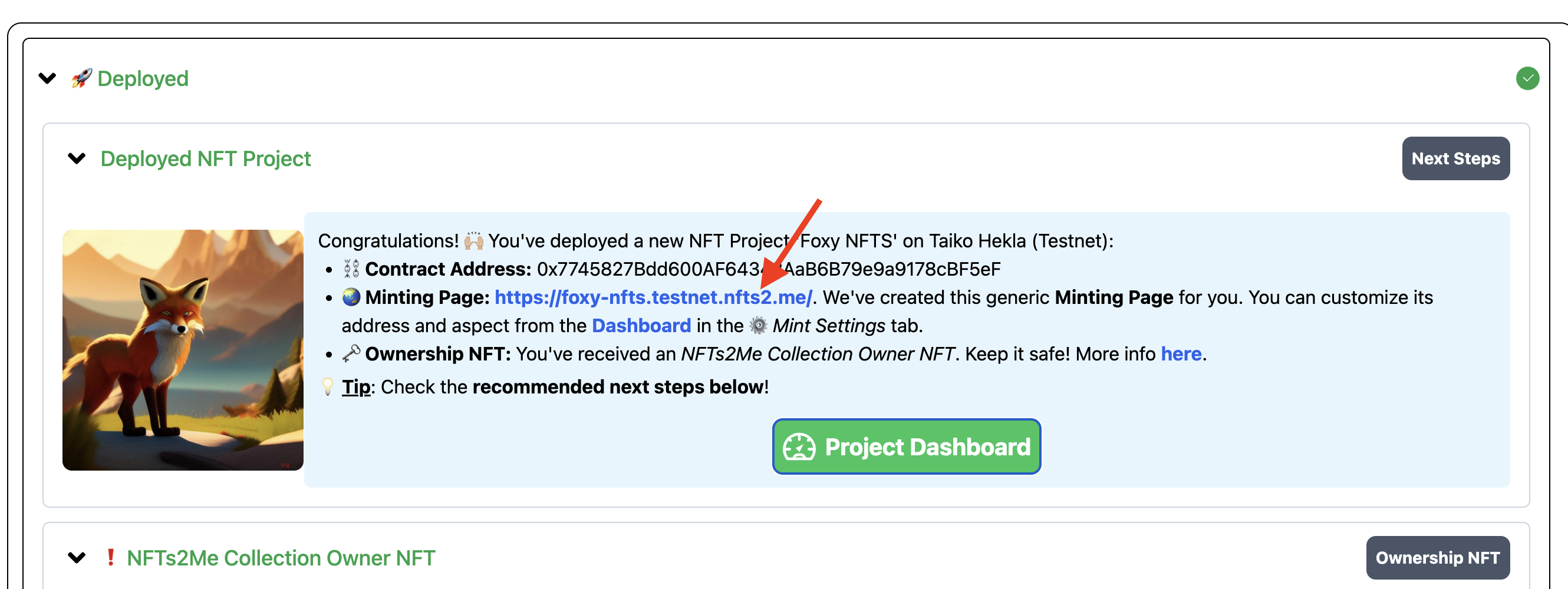 nfts2me mint nft on taiko hekla