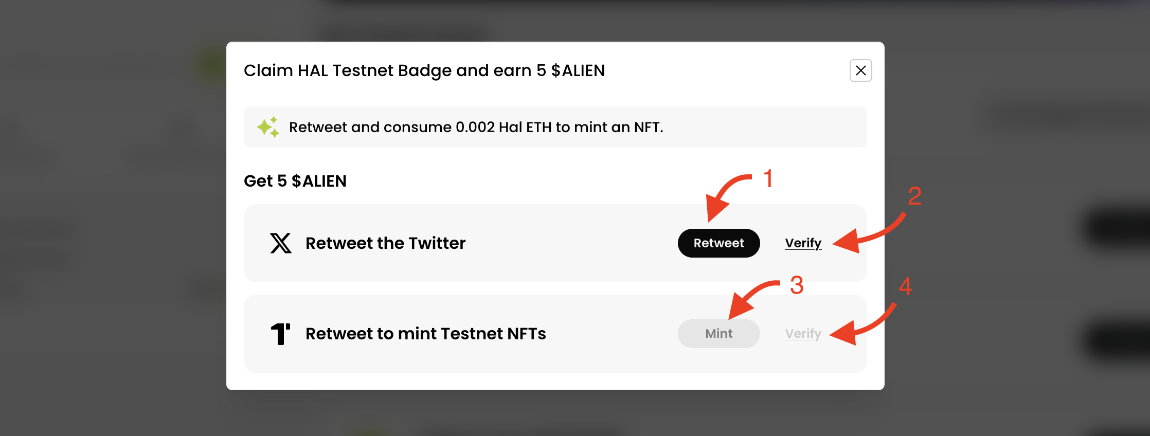 Claim HAL Testnet Badge and earn 5 $ALIEN