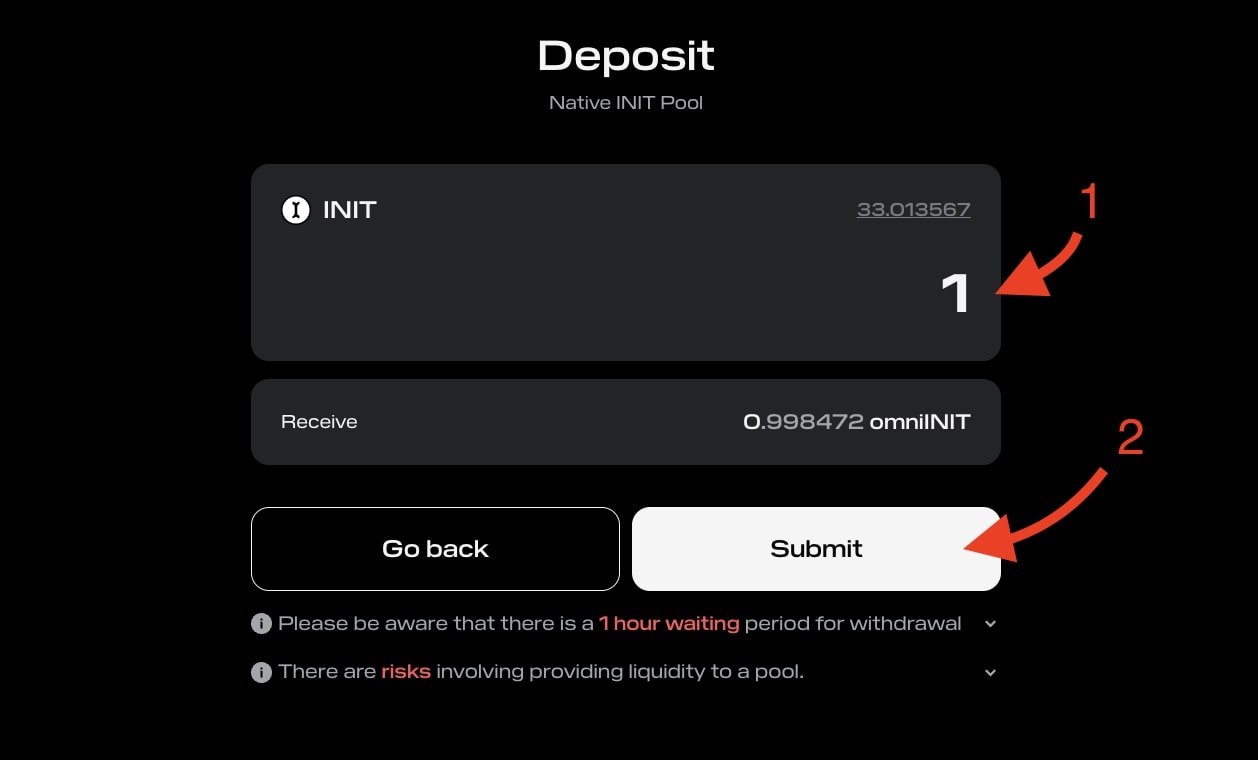 Initia Deposit INIT to Native Asset Pool