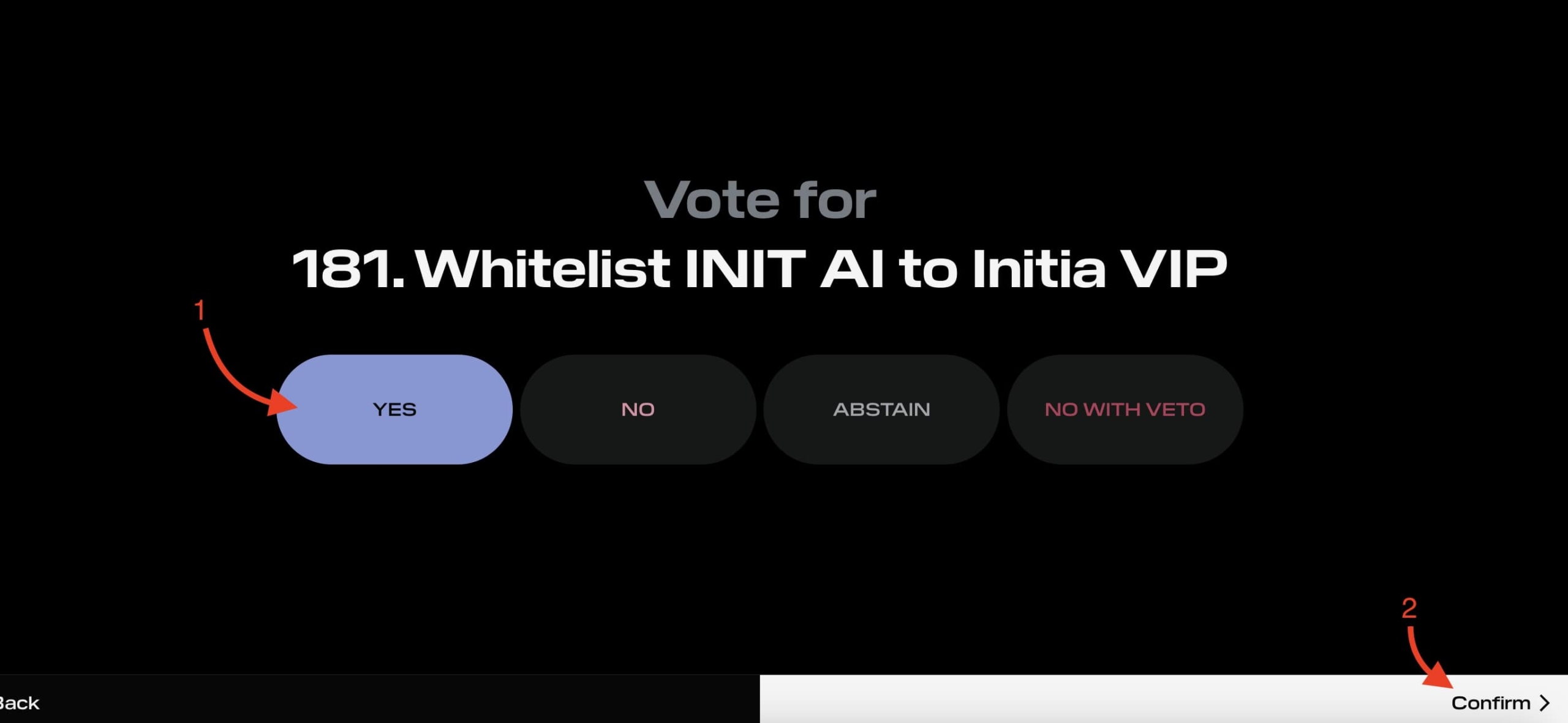 Initia Vote on VIP whitelisting proposal select your choose