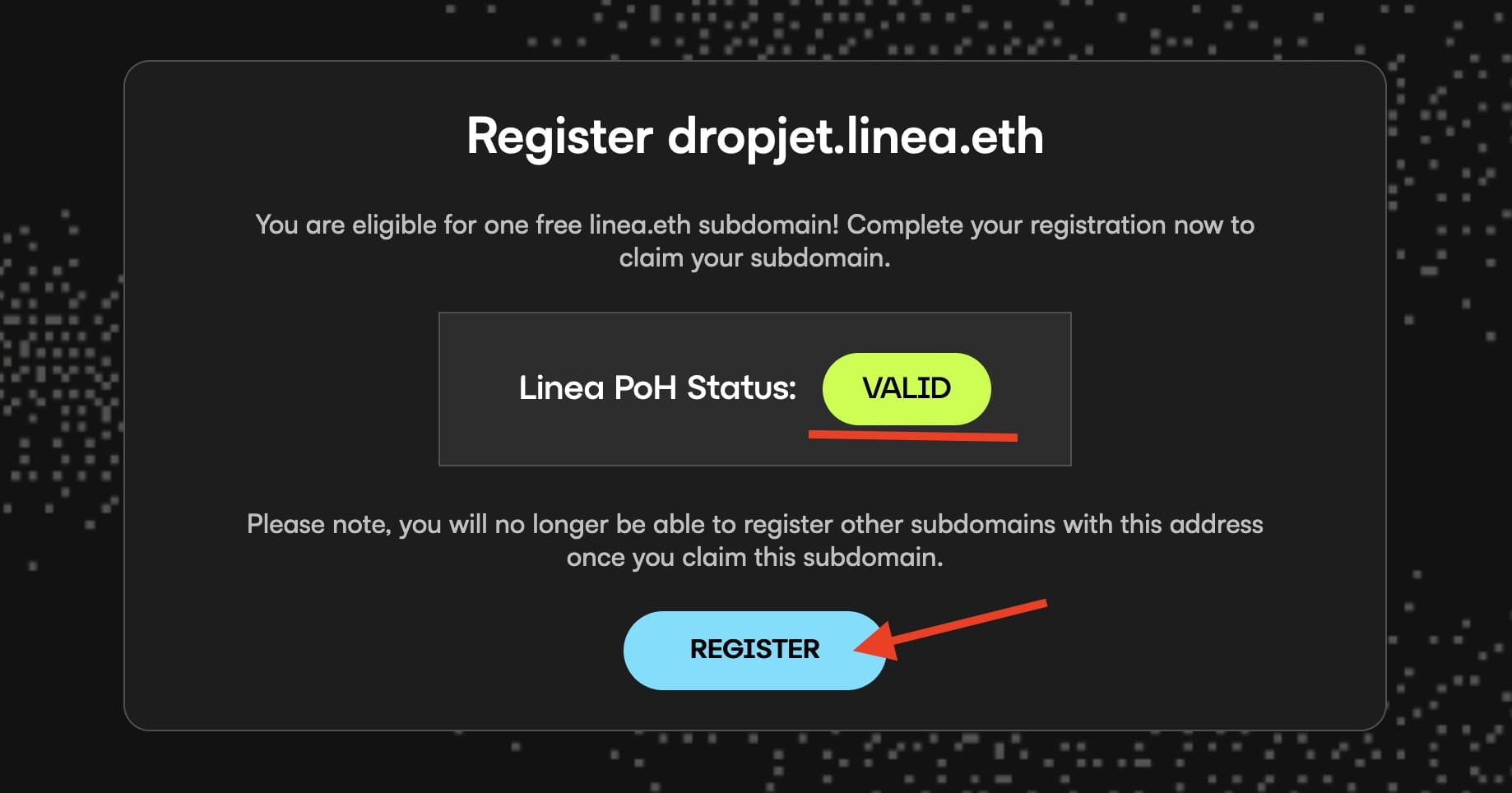 Linea Names Service Register domain