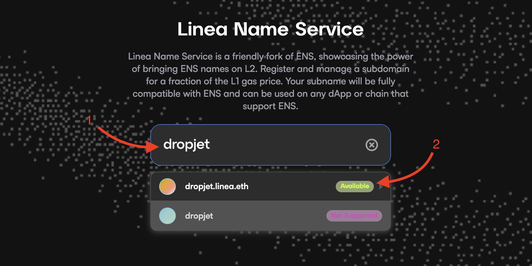 Linea Names Service select domain to order