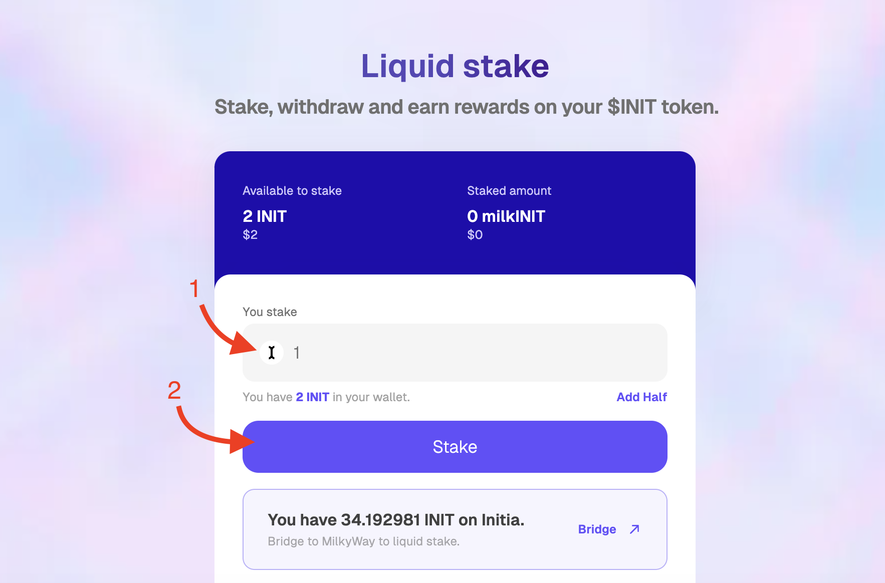 milkyway add INIT tokens to staking