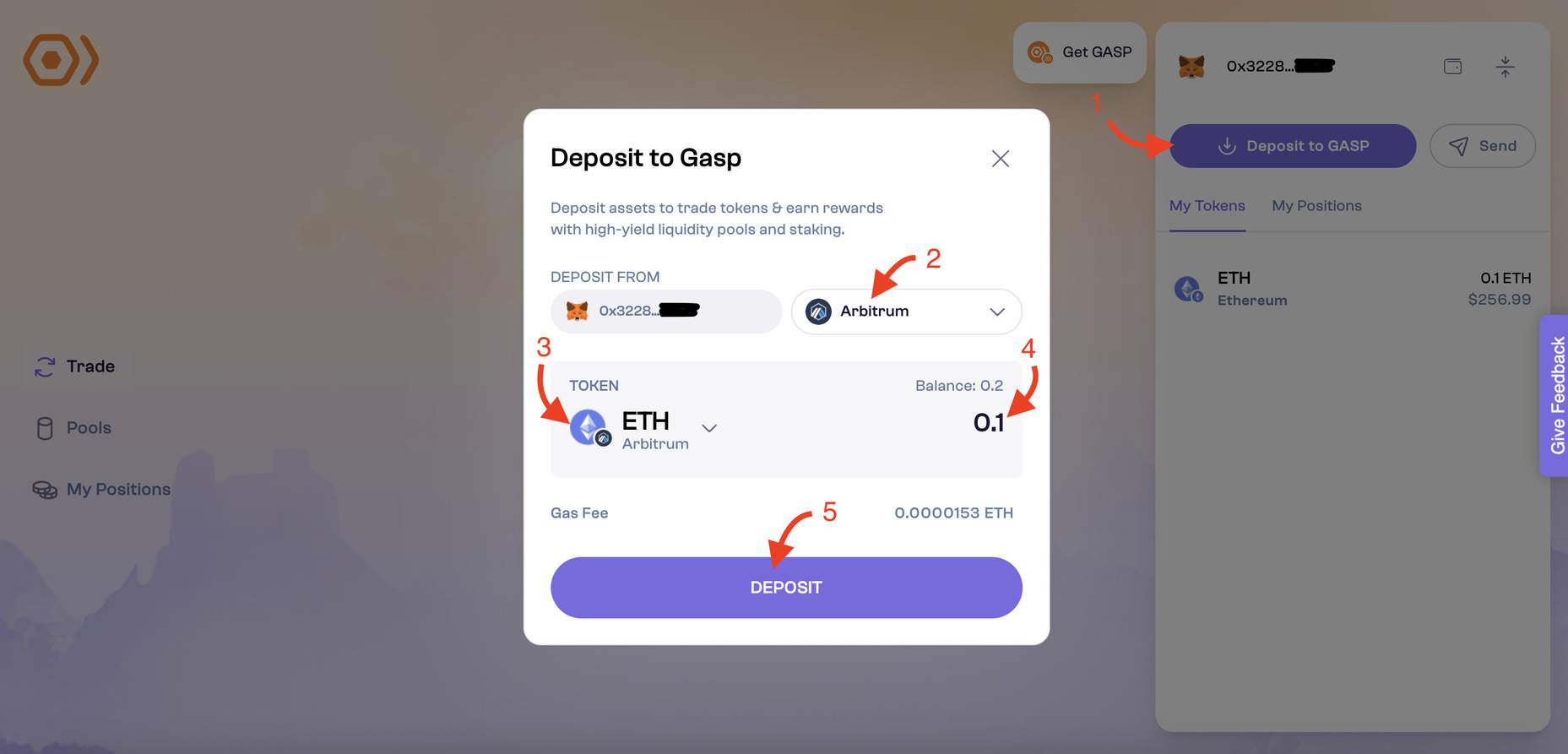 Deposit Arbitrum Sepolia ETH tokens to platform