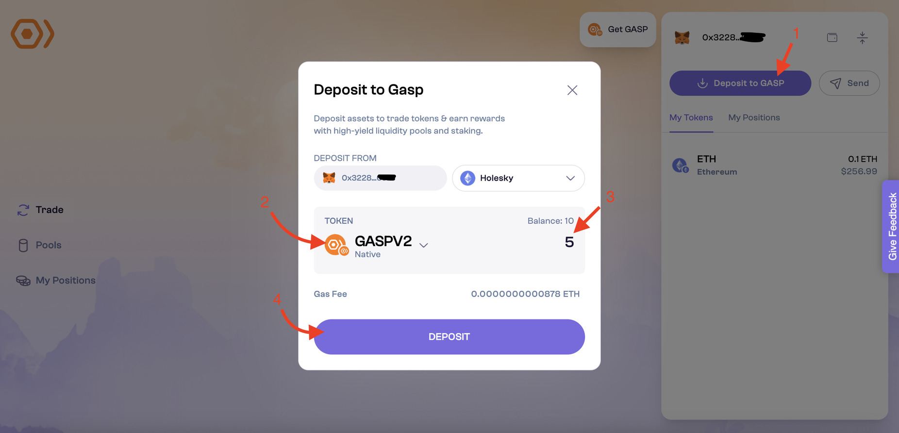 Deposit GaspV2 token to platform