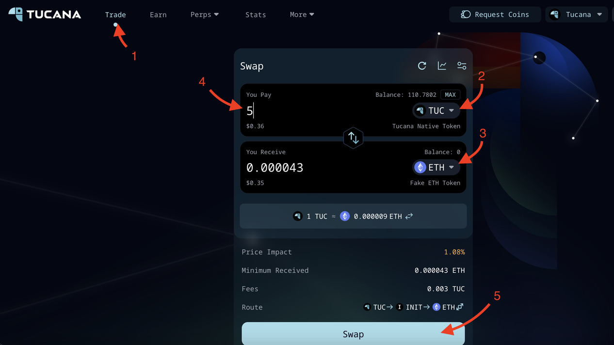 Tucana Dex - swap TUC to ETH