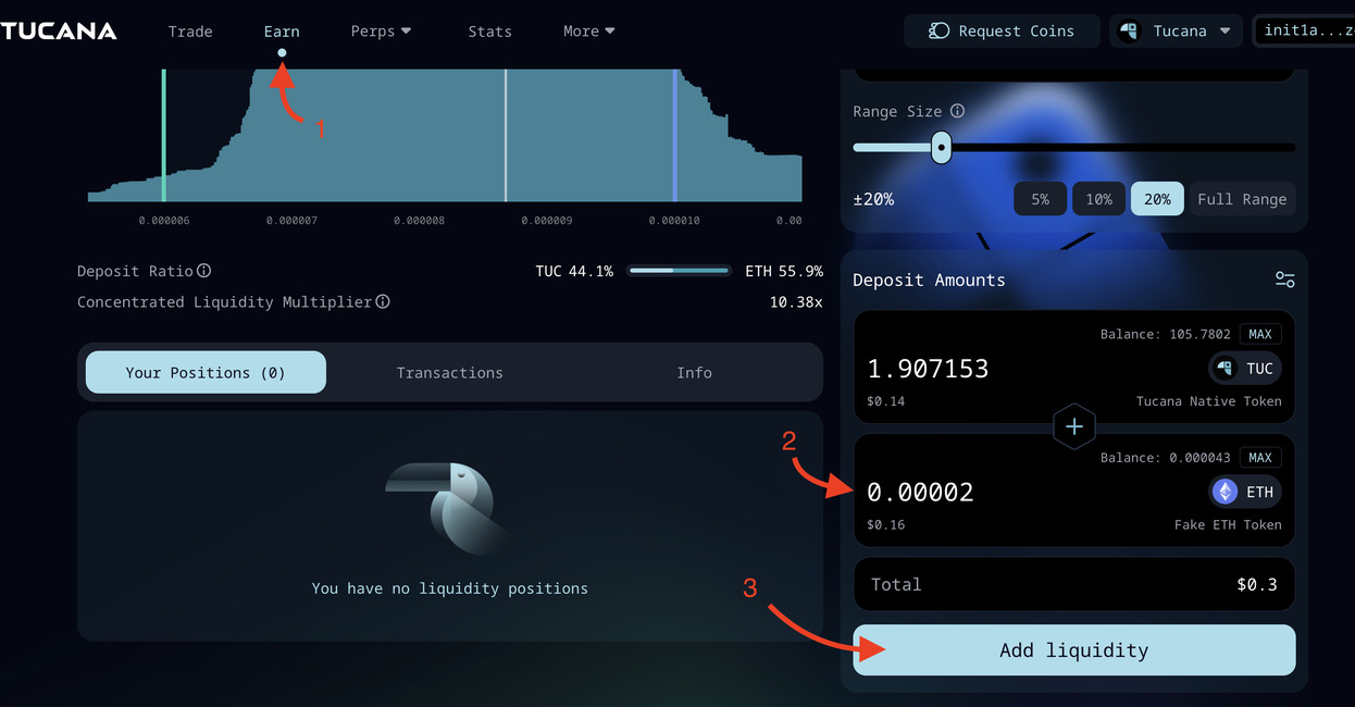 Tucana Earn add TUC - ETH pair to liquidity