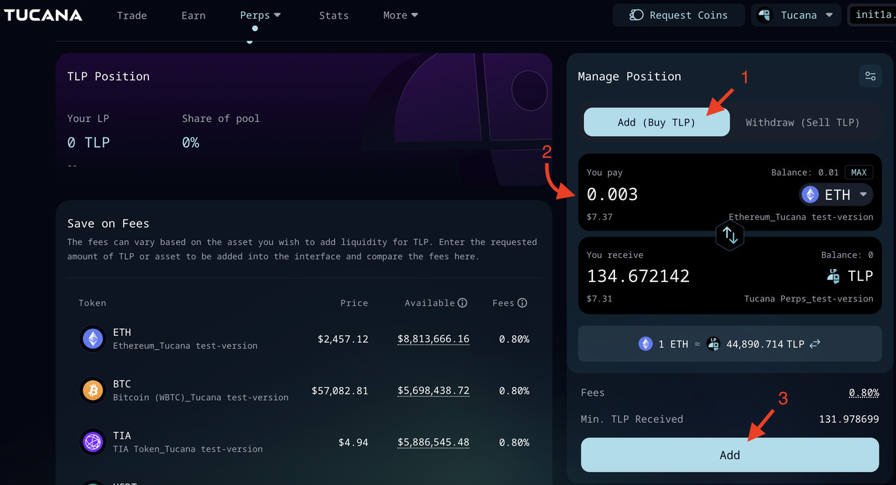 Tucana Perps buy TLP for ETH