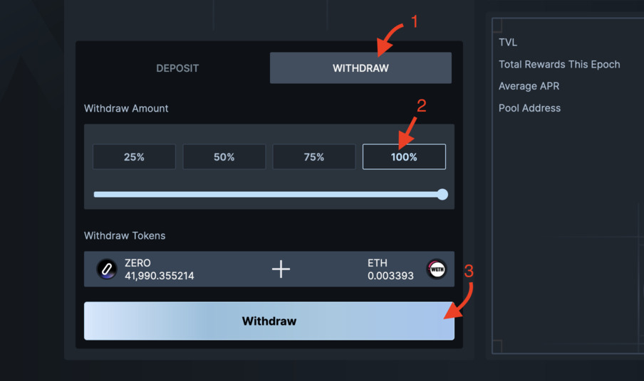 Nile Build remove liquidity from ETH - Zero pool