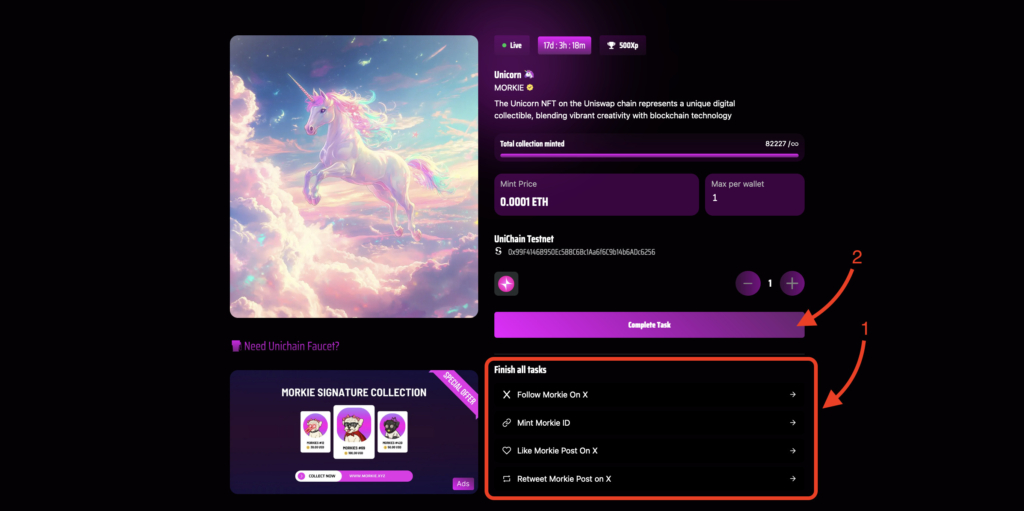 Mint Unichain exclusive NFT Unicorn on Morkie