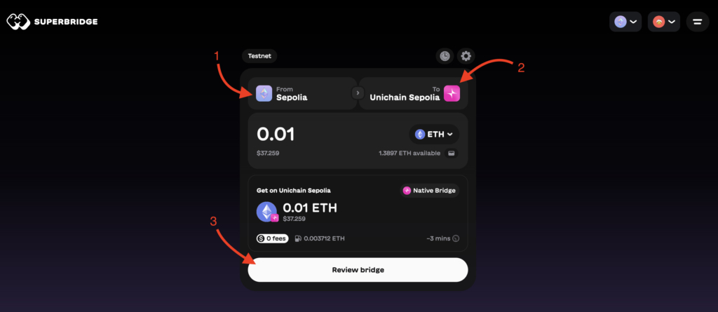 Superbridge configure bridge for Sepolina Unichain transfer