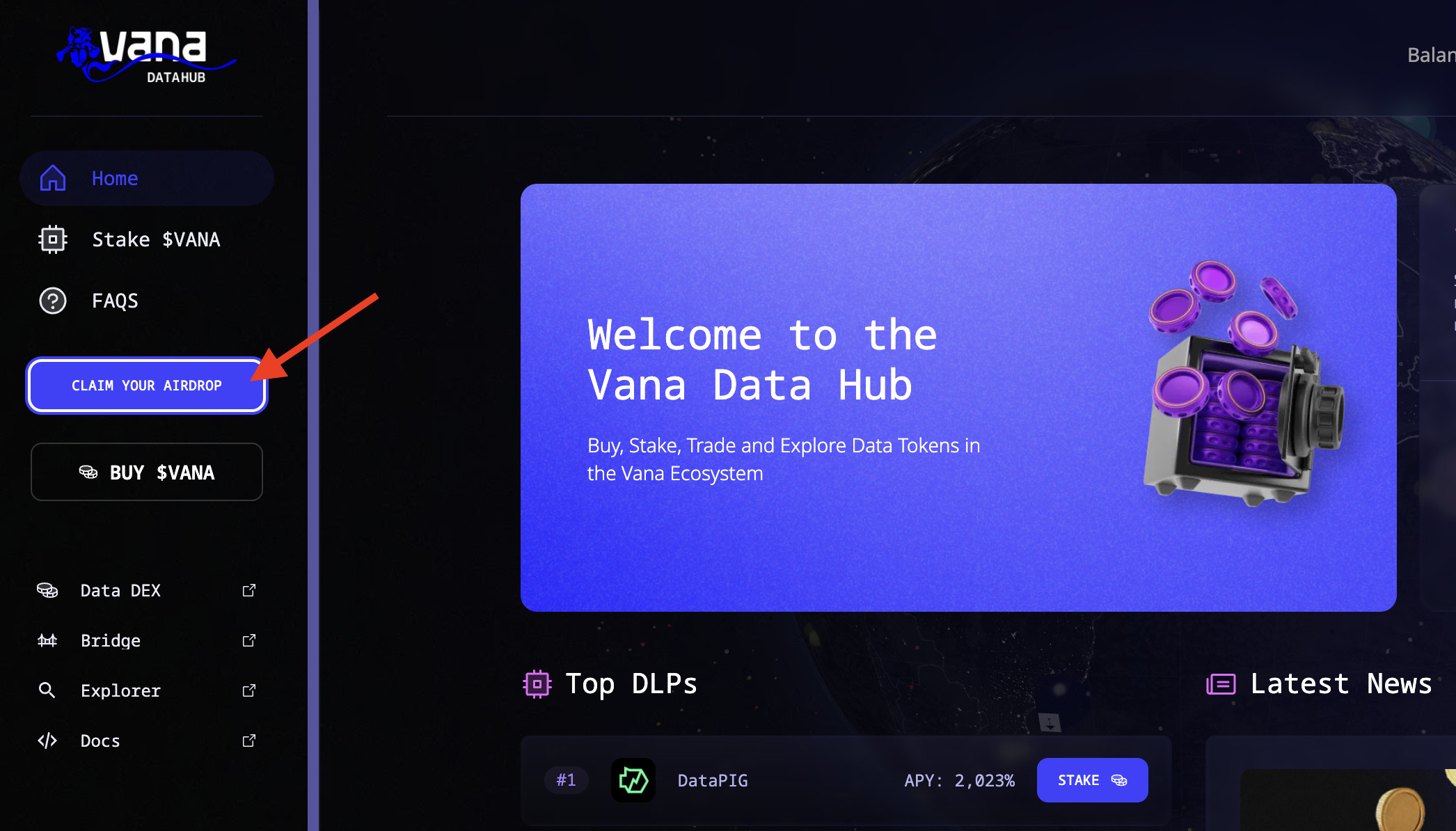 Vana DataHub claim airdrop