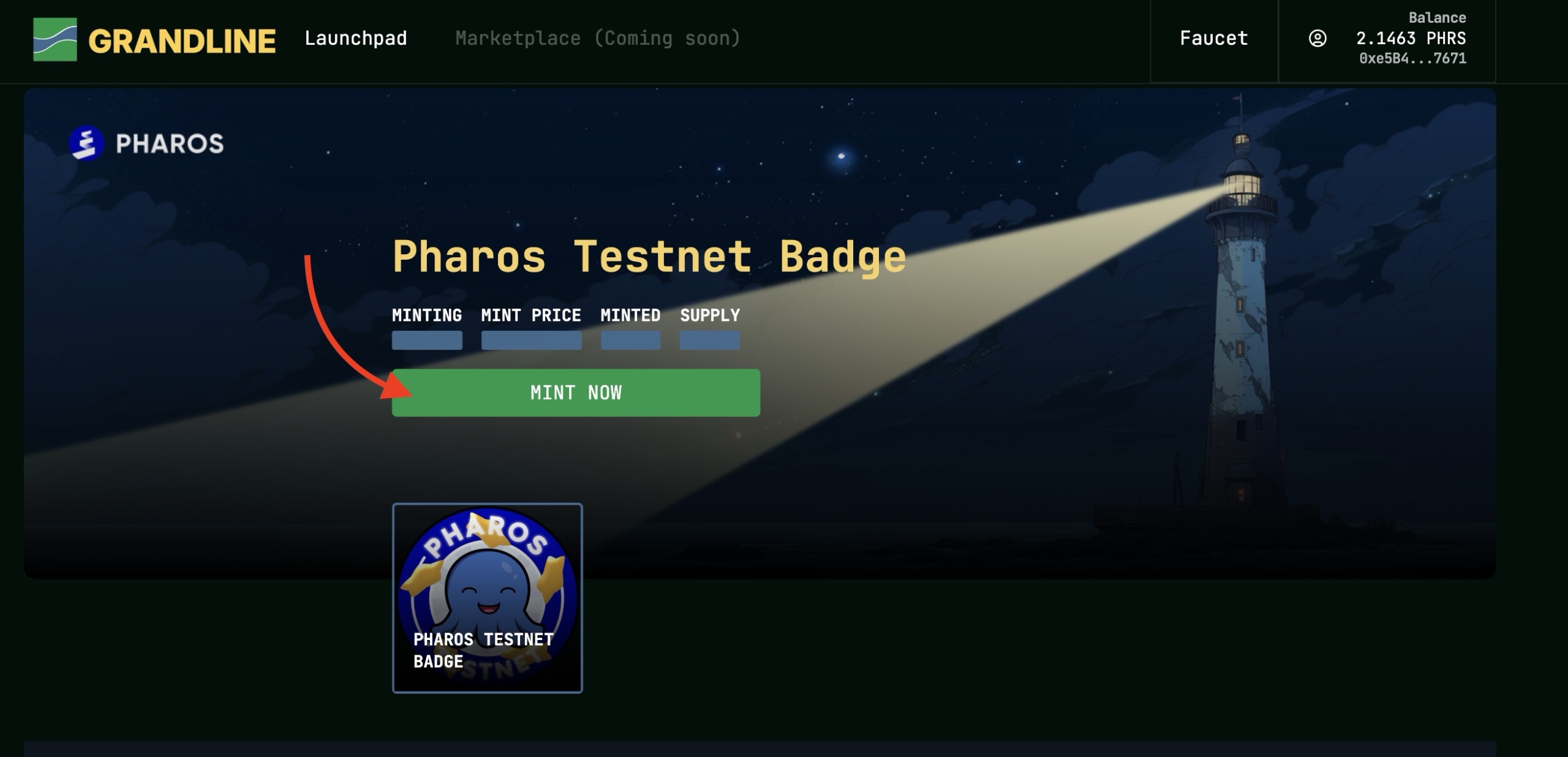 Mint the NFT Badge on GrandLine
