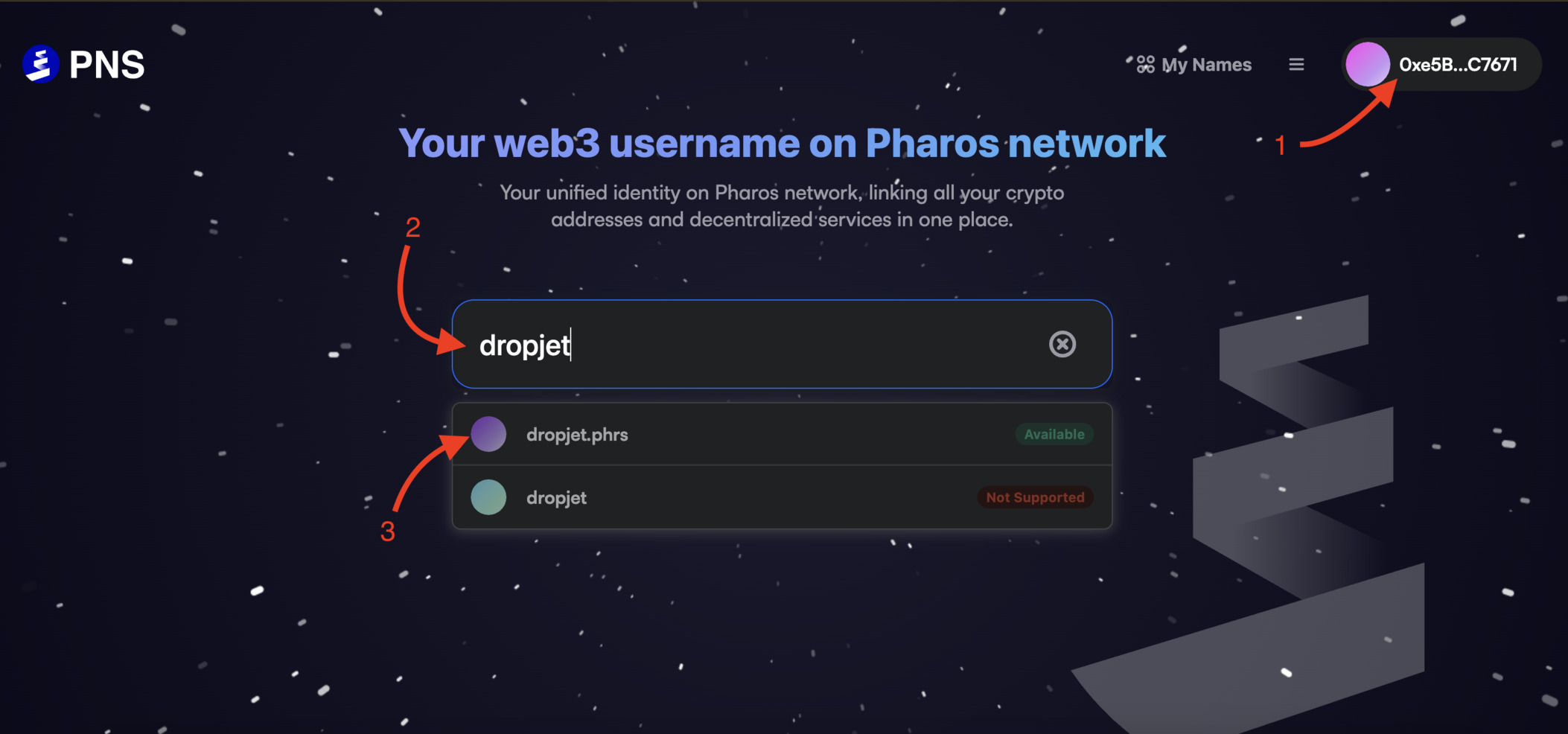 Pharos name service select domain to mint
