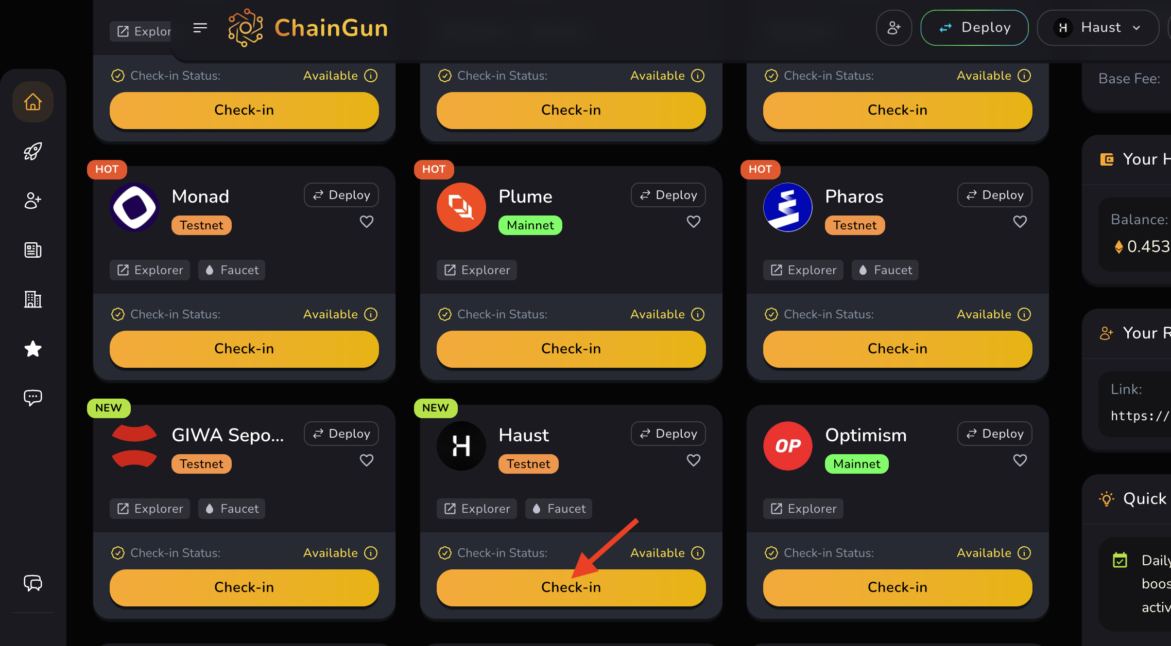 ChainGun checkin in Haust Network