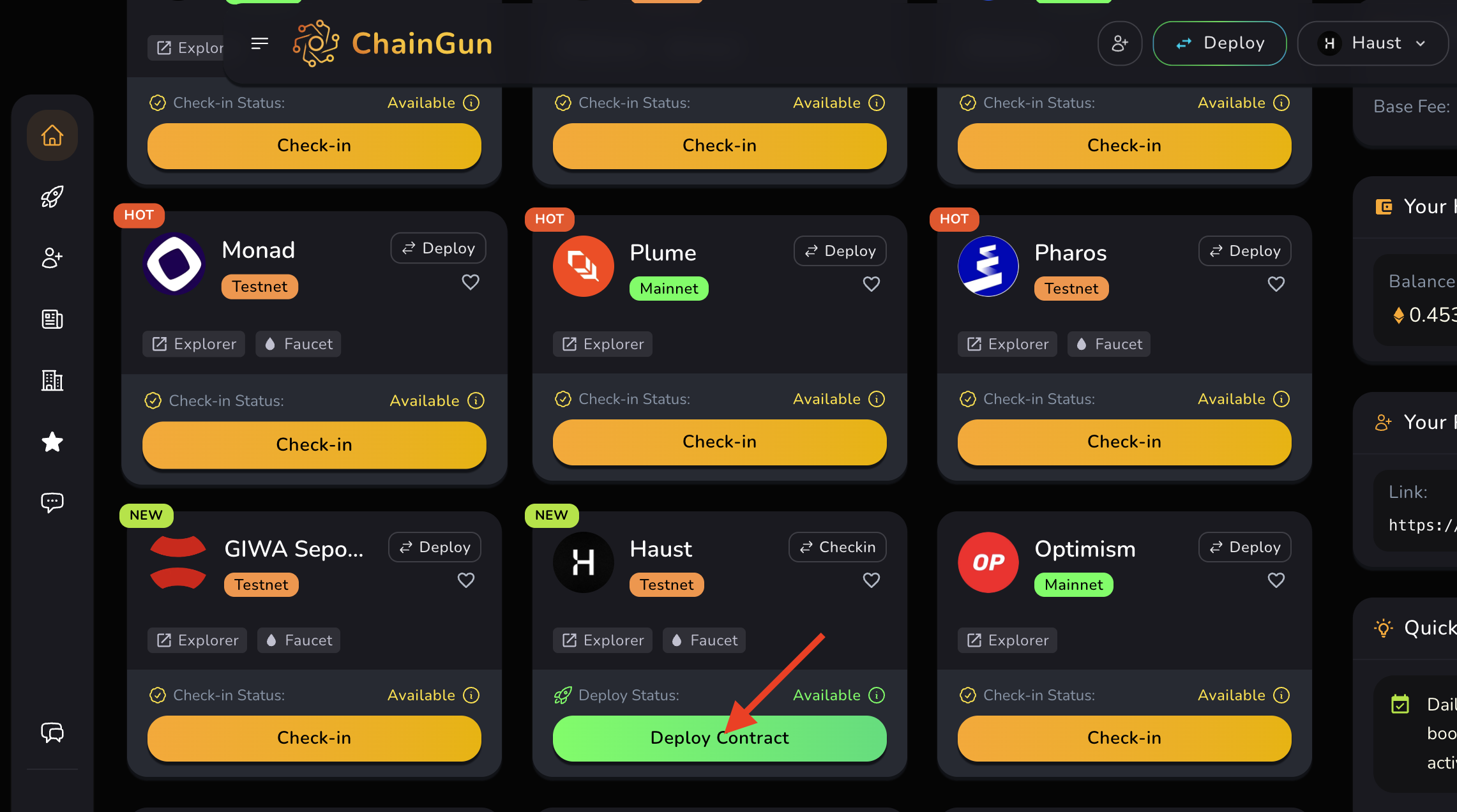 ChainGun deploy contract in Haust Network