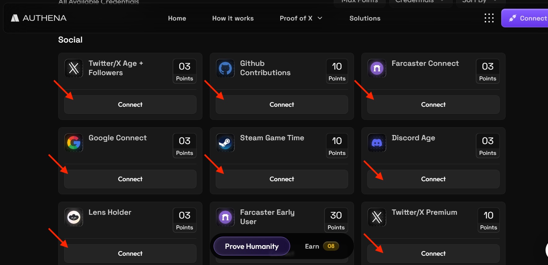 Connect all socials in Authena for Haust Network quest
